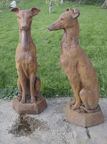 Pair of Large Outdoor Weathered Cast Iron Greyhound Dogs (1 of 9)