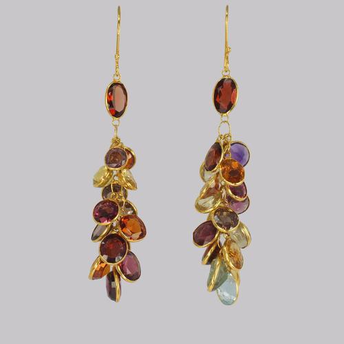 Vintage Multi Gem Chandelier Earrings 18ct Gold 1960's Tutti Fruity 2" Dangle (1 of 5)