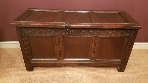 Antique George I Period Oak Three Panel Coffer c.1720 (1 of 7)