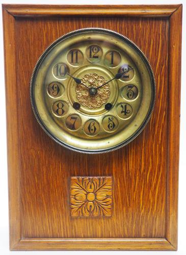 Antique German Arts & Crafts Mantel Clock Carved Detail 8 Day Mantle Clock (1 of 9)