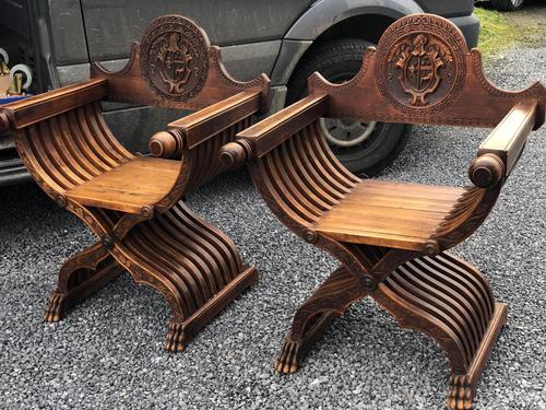 Important Pair Savonarola Walnut Chairs (1 of 7)