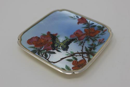 Antique Silver Guilloche Dish Painted with Butterfly & Flowers - 1911 (1 of 11)