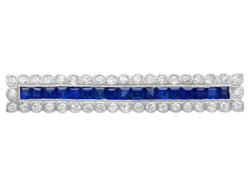 1.12ct Sapphire & 1.78ct Diamond, 12ct Yellow Gold & Palladium Bar Brooch c.1930 (1 of 9) 1.12ct Sapphire & 1.78ct Diamond, 12ct Yellow Gold & Palladium Bar Brooch c.1930 (1 of 9)