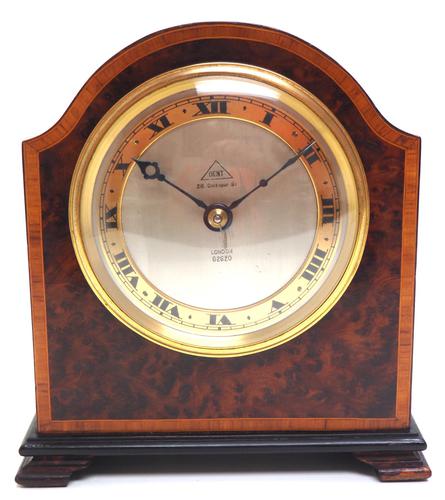 Impressive Amboyna Burr Walnut Edwardian Timepiece Mantel Clock by Dent London (1 of 10)