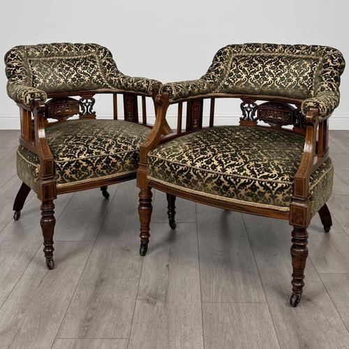 Antique 19th Century Pair Of Inlaid Rosewood Tub Chairs (1 of 15) Antique 19th Century Pair Of Inlaid Rosewood Tub Chairs (1 of 15)