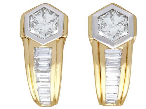 2.17ct Diamond & 18ct Yellow Gold Earrings - Vintage c.1950 (1 of 9) 2.17ct Diamond & 18ct Yellow Gold Earrings - Vintage c.1950 (1 of 9)