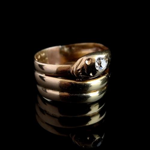 Victorian 18ct Gold Snake Ring, Diamond (1 of 14)