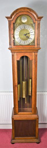 Light Honey Coloured Oak Glass Fronted Grandfather or Grandmother with British  8 Day Triple Weight Quarter Chiming Westminster Musical Longcase (1 of 9)