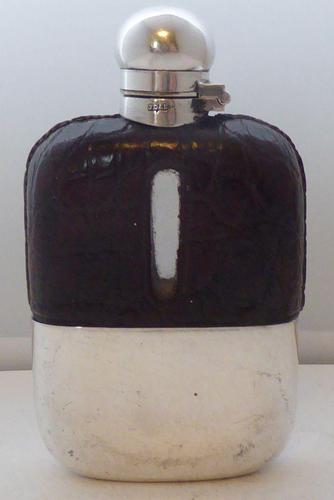 Small 1930 Silver Plate Plated Crocodile Skin Bound Glass Hip Flask James Dixon (1 of 8) Small 1930 Silver Plate Plated Crocodile Skin Bound Glass Hip Flask James Dixon (1 of 8)