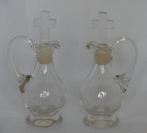Pair of Glass 'holy water' or Communion Wine Church Jugs with Cross Stoppers (1 of 7) Pair of Glass 'holy water' or Communion Wine Church Jugs with Cross Stoppers (1 of 7)