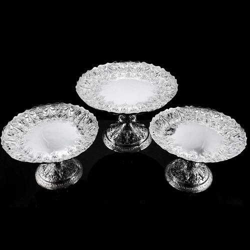 Magnificent Antique Set of Three Solid Sterling Silver Comport / Tazza Suites with Fine Chased Engravings - Martin Hall & Co 1890 (1 of 24)