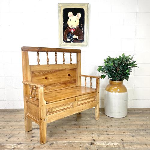 Vintage Pine Settle Bench with Storagev (1 of 10)