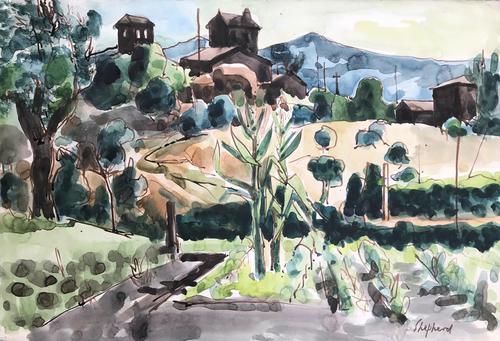 Original Watercolour 'umbrian Landscape' by Toby Horne Shepherd 1909-1993 c.1965 - Signed Bottom Right (1 of 1) Original Watercolour 'umbrian Landscape' by Toby Horne Shepherd 1909-1993 c.1965 - Signed Bottom Right (1 of 1)