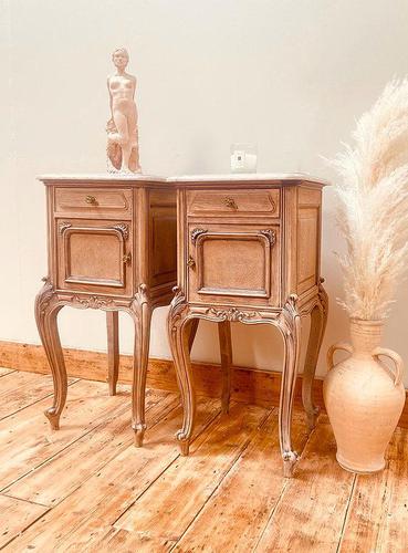 French Antique Bedside Tables / Marble Bedside Cabinets / Louis XV Nightstands (1 of 10)