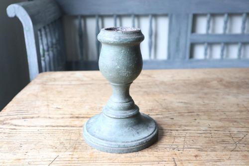 Scandinavian / Swedish 'Folk Art' Gustavian era original green-blue paint large wooden turned table candlestick c.1805 (1 of 16)