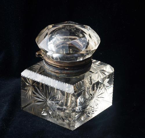 Victorian Cut Glass Crystal & Brass Inkwell (1 of 4) Victorian Cut Glass Crystal & Brass Inkwell (1 of 4)