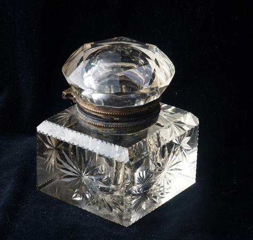 Victorian Cut Glass Crystal & Brass Inkwell (1 of 4)