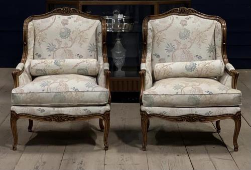 Superb Pair of French Upholstered Bergere Chairs (1 of 28) Superb Pair of French Upholstered Bergere Chairs (1 of 28)