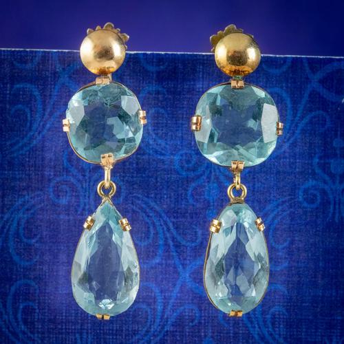 Antique Edwardian Blue Paste Earrings 9ct Gold Screw Backs c.1905 (1 of 5)