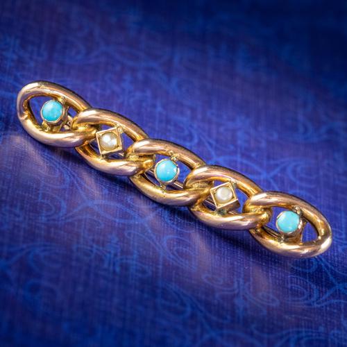 Antique Edwardian Suffragette Chain Brooch Turquoise Pearl 9ct Gold c.1908 (1 of 6) Antique Edwardian Suffragette Chain Brooch Turquoise Pearl 9ct Gold c.1908 (1 of 6)