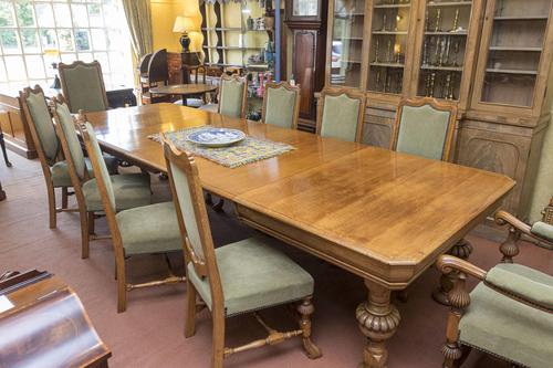 English Blonde Oak Dining Table  and 10 Matching Chairs (1 of 6)