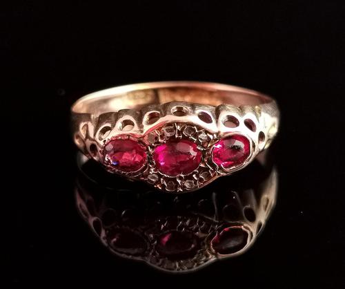 Antique Ruby Paste & Diamond Ring, 9ct Gold (1 of 13)