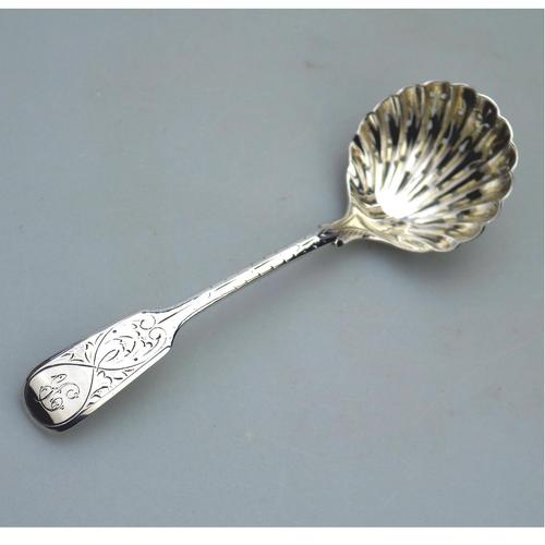 Solid Silver Engraved Sifter Ladle by Robert Stebbings c.1902 (1 of 5)