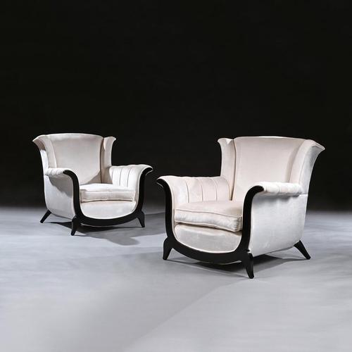 Unusual Pair of French Art Deco Ebonised Armchairs in a Crushed Velvet (1 of 8) Unusual Pair of French Art Deco Ebonised Armchairs in a Crushed Velvet (1 of 8)