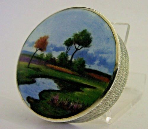 Rare Austrian Hand Painted Solid Sterling Silver Enamel Box c.1910 (1 of 8)