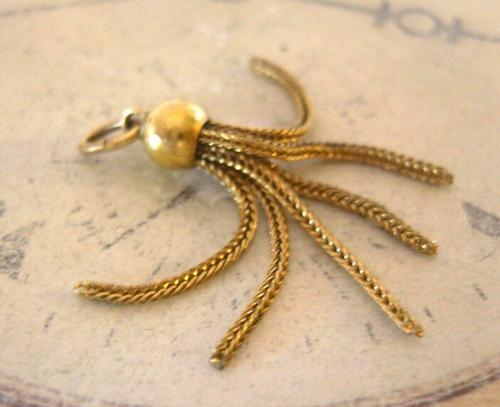 Vintage Pocket Watch Chain Tassel Fob 1950 Victorian Revival Golden Gilt Fob Nos (1 of 5)