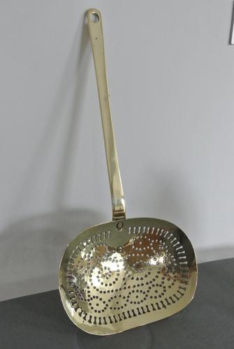 Fine and Large 19th Century English  Brass Cream Skimmer (1 of 7)