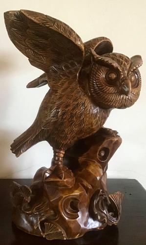 Large Hand Carved Wooden Owl (1 of 8)