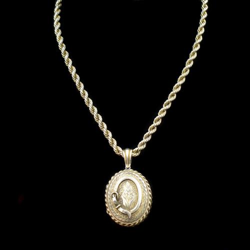 Antique Oval Buckle Fancy Locket and Rope Chain Sterling Silver Gold Gilt Necklace (1 of 11)