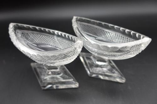 Pair of Late Regency Period Boat Shaped Cut Glass Salts (1 of 5) Pair of Late Regency Period Boat Shaped Cut Glass Salts (1 of 5)