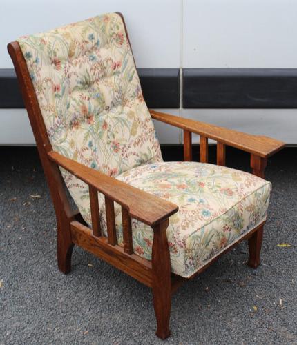 1930s Oak Arts and Craft style Armchair with Floral Upholstery (1 of 3)