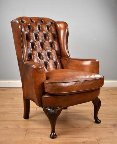 Victorian Hand Dyed Brown Leather Wing Back Armchair (1 of 13)