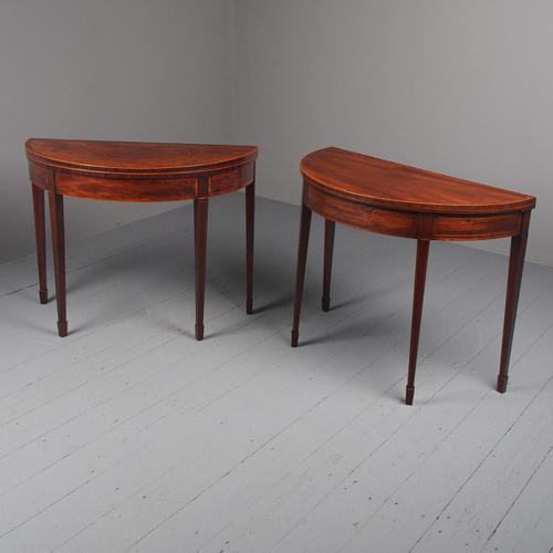 Matched Pair of George III Inlaid Mahogany Demi Lune Tables (1 of 19)