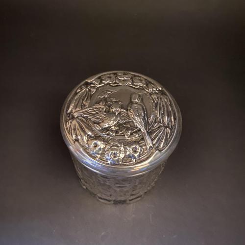 Silver Gilded Repousse Doves Bows & Flowers Vanity Jar (1 of 4)