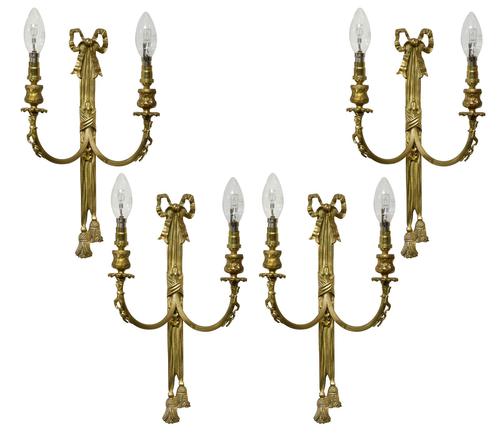 Set of 4 Gilt Metal Two-Branch Wall lights (1 of 6) Set of 4 Gilt Metal Two-Branch Wall lights (1 of 6)