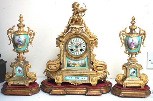 Antique French Striking Turquoise Sevres Gilt Mantel Clock (1 of 18)