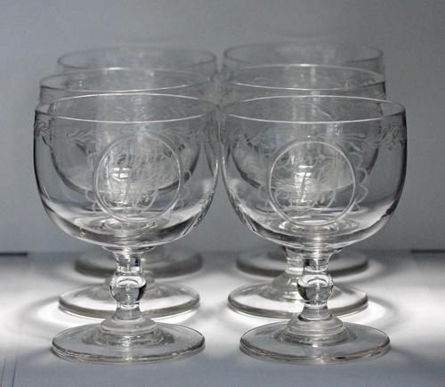 Set of Six William IV Hand-blown Engraved Wine Goblets (1 of 6) Set of Six William IV Hand-blown Engraved Wine Goblets (1 of 6)