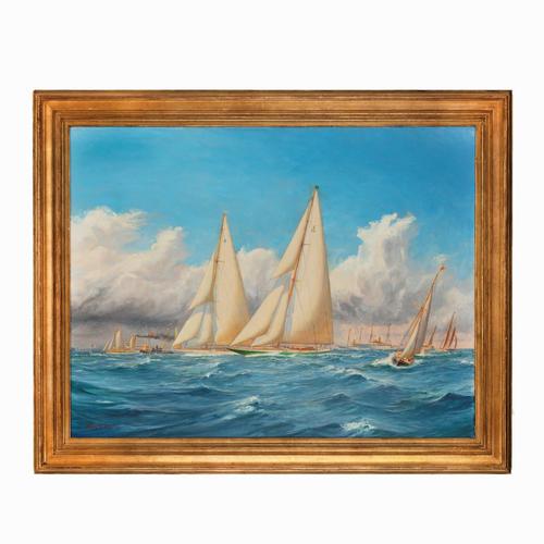 A rare painting of 1930 America’s Cup racing off Newport, signed ‘Harold Wyllie’ (1 of 12)