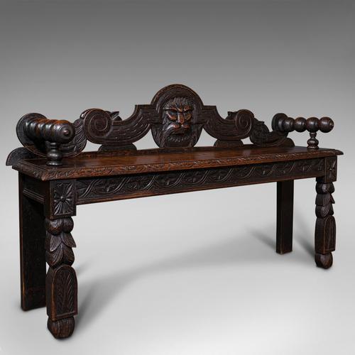 Antique Gothic Bench, Scottish, Oak, Love Seat, Hall Pew, Victorian c.1850 (1 of 12)