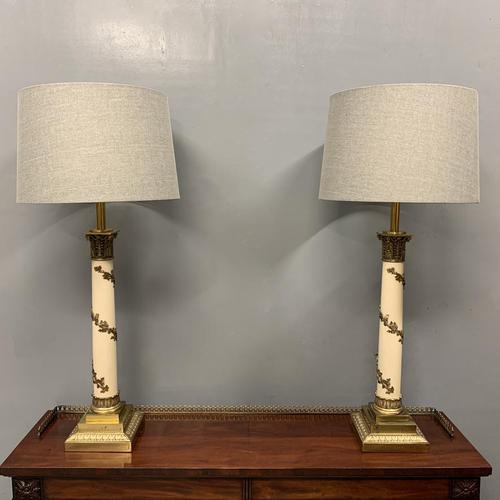 Impressive Pair of Brass & Enamelled Vine Lamps (1 of 7)