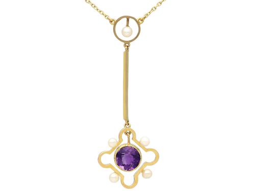 1.31ct Amethyst & Pearl, 15ct Yellow Gold Necklace - Antique c.1910 (1 of 9) 1.31ct Amethyst & Pearl, 15ct Yellow Gold Necklace - Antique c.1910 (1 of 9)