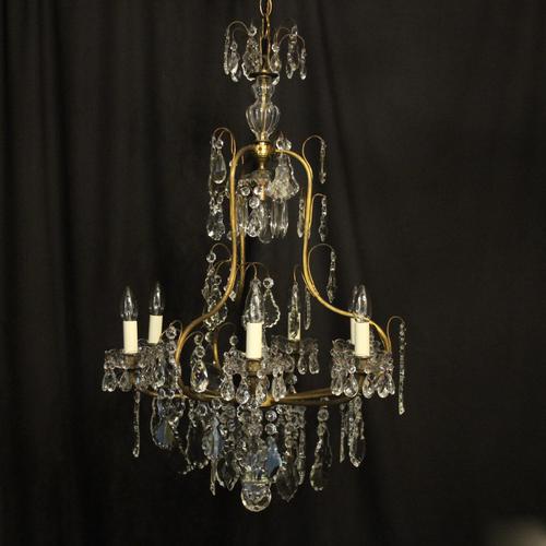 French Gilded & Crystal Birdcage 7 Light Antique Chandelier (1 of 10)