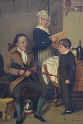 19th Century British Naive School Oil on Panel - Blind Musician (1 of 11)