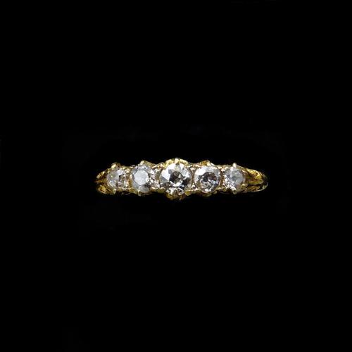 Antique Victorian Old Cut Diamond Five Stone 18K Gold Scroll Ring (1 of 10) Antique Victorian Old Cut Diamond Five Stone 18K Gold Scroll Ring (1 of 10)