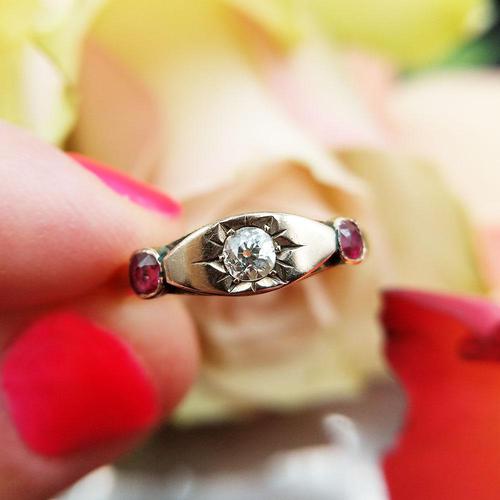 Antique Victorian 22ct 9ct Gold Old Mine Cut Diamond & Ruby Trilogy Ring | Three Stone Ring (1 of 10) Antique Victorian 22ct 9ct Gold Old Mine Cut Diamond & Ruby Trilogy Ring | Three Stone Ring (1 of 10)