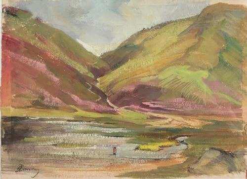Original gouache painting 'The Hill Loch and fisherman' by Barbara Lady Brassey 1911-2010.Signed. c.1975 (1 of 2) Original gouache painting 'The Hill Loch and fisherman' by Barbara Lady Brassey 1911-2010.Signed. c.1975 (1 of 2)